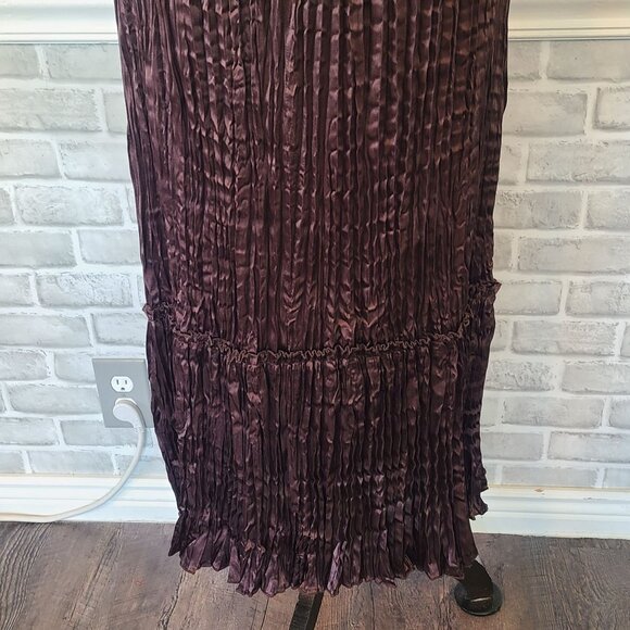 Chicos Satin Crinkle Brown Broomstick Skirt Whimsigoth Dark Fairy Witch Vibes M - Picture 5 of 7